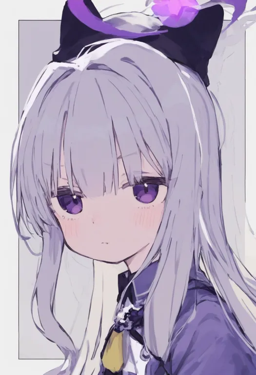 masterpiece, best quality, general, purple halo, 1girl, solo, simple background — by k3scat, made with ComfyUI