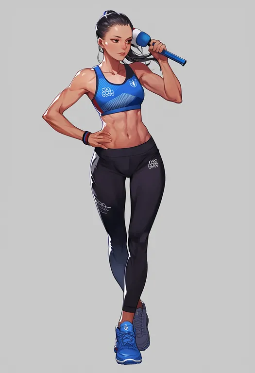 masterpiece, best quality, score_7, safe, 2018 winter olympics, solo, full body, simple background — by k3scat, made with ComfyUI