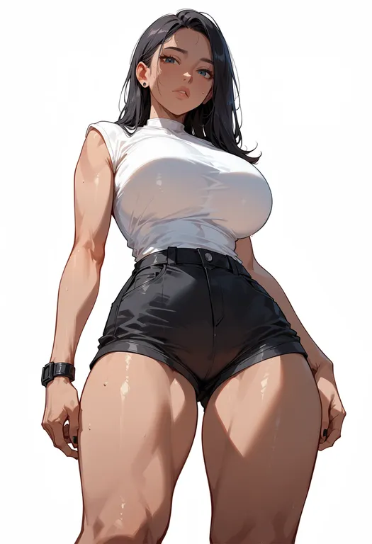 masterpiece, best quality, score_7, safe, powering up, 1girl, solo, simple background — by k3scat, made with ComfyUI