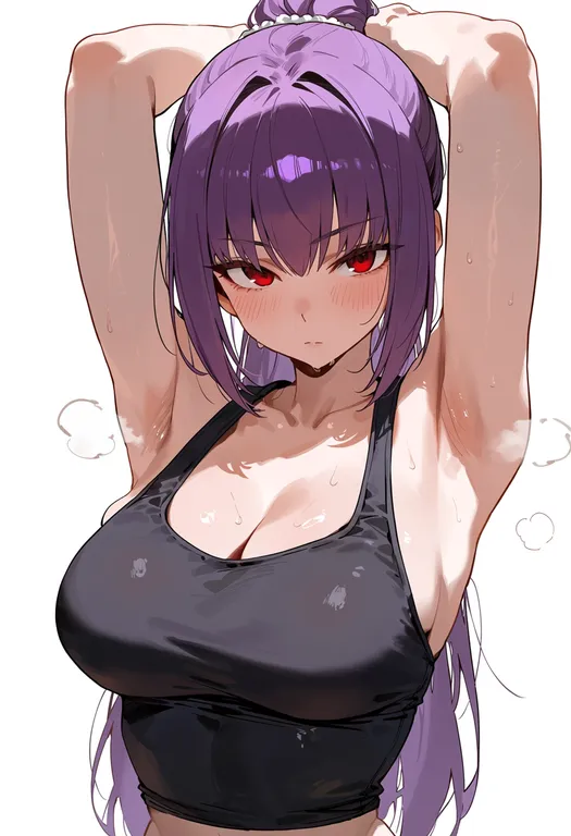 masterpiece, best quality, score_7, safe, scathach skadi (fate), solo, upper body, simple background — by k3scat, made with ComfyUI
