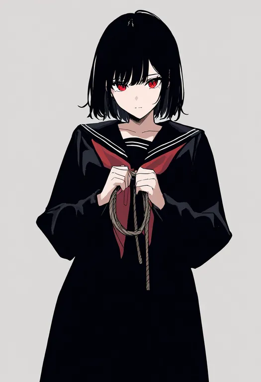 masterpiece, best quality, newest, absurdres, highres, safe, holding_rope, 1girl, solo, simple_background — by k3scat, made with ComfyUI
