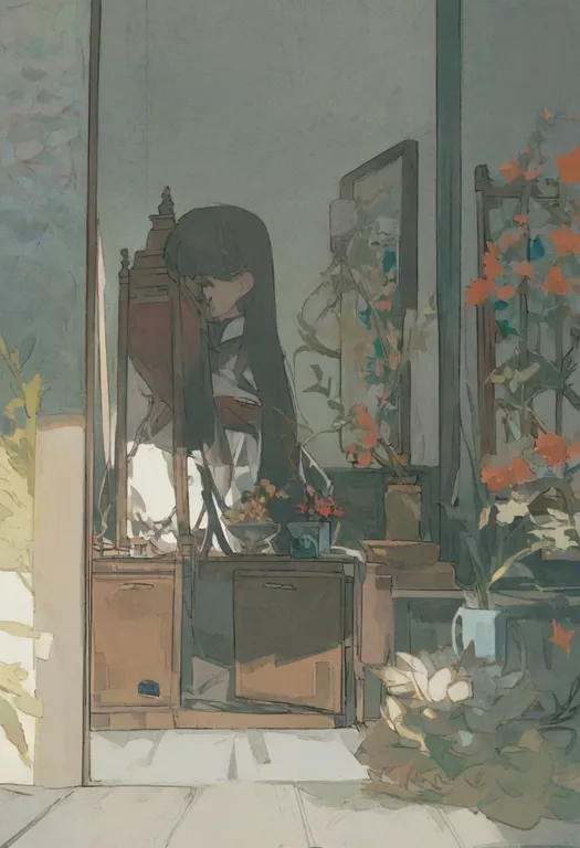 masterpiece, best quality, general, vase, 1girl, solo, simple background — by k3scat, made with ComfyUI