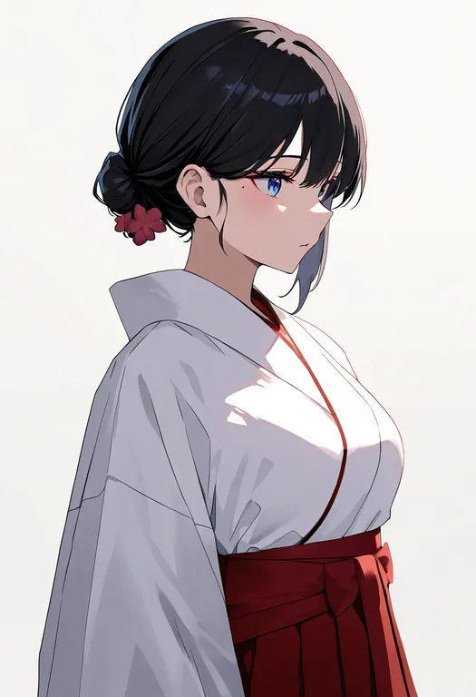 masterpiece, best quality, newest, absurdres, highres, safe, white_kimono, 1girl, solo, simple_background — by k3scat, made with ComfyUI