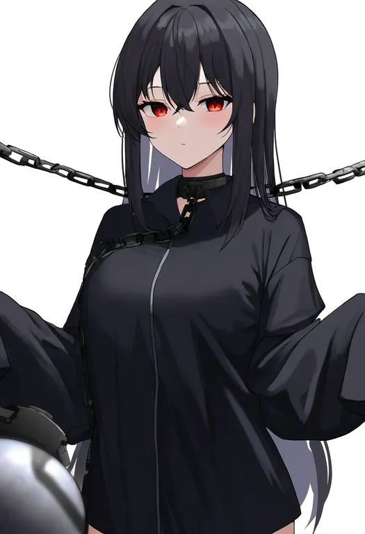 masterpiece, best quality, newest, absurdres, highres, safe, ball_and_chain_restraint, 1girl, solo, simple_background — by k3scat, made with ComfyUI