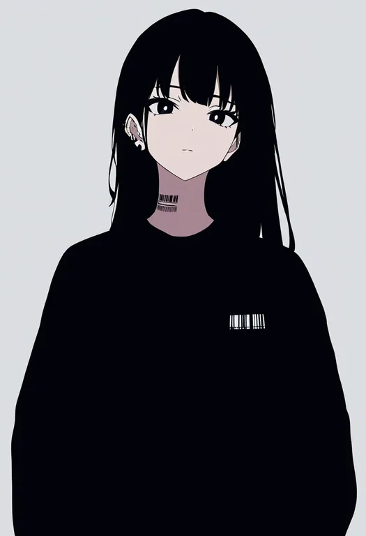 masterpiece, best quality, newest, absurdres, highres, safe, barcode_tattoo, 1girl, solo, simple_background — by k3scat, made with ComfyUI