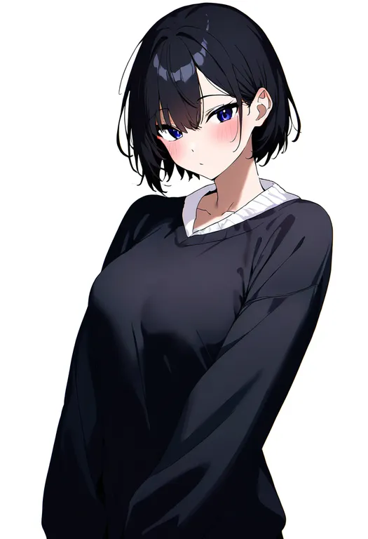 masterpiece, best quality, newest, absurdres, highres, safe, two-tone_sweater, 1girl, solo, simple_background — by k3scat, made with ComfyUI