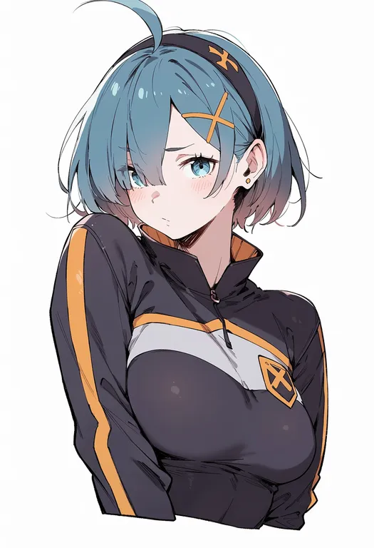 masterpiece, best quality, score_7, safe, puck (re:zero), solo, upper body, simple background — by k3scat, made with ComfyUI