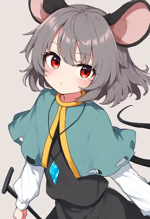 masterpiece, best quality, general, mouse tail, 1girl, solo, simple background — by k3scat, made with ComfyUI