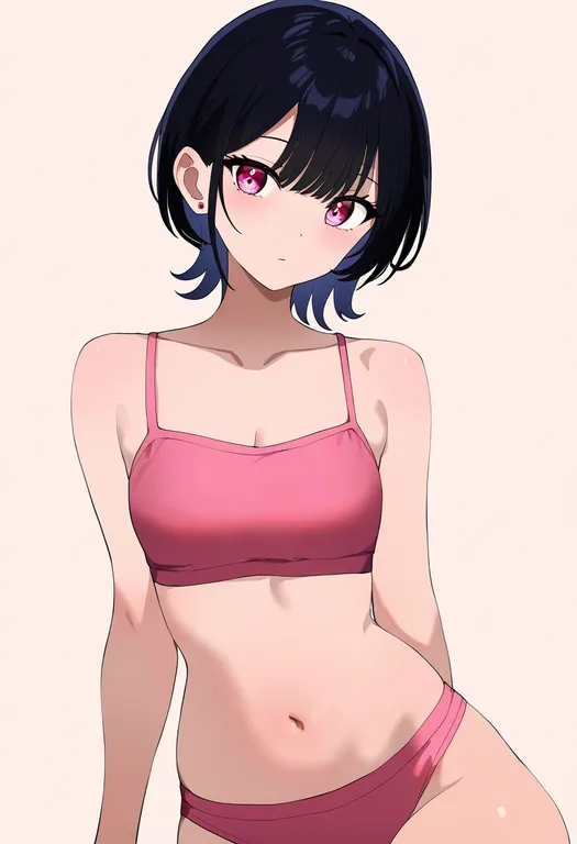 masterpiece, best quality, newest, absurdres, highres, safe, pink_bikini, 1girl, solo, simple_background — by k3scat, made with ComfyUI