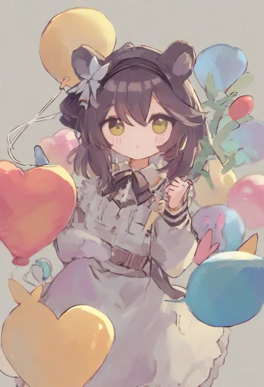 masterpiece, best quality, general, balloon, 1girl, solo, simple background — by k3scat, made with ComfyUI