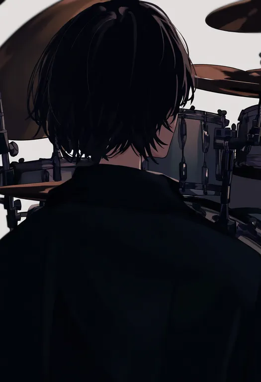 masterpiece, best quality, newest, absurdres, highres, safe, drum_set, 1girl, solo, simple_background — by k3scat, made with ComfyUI