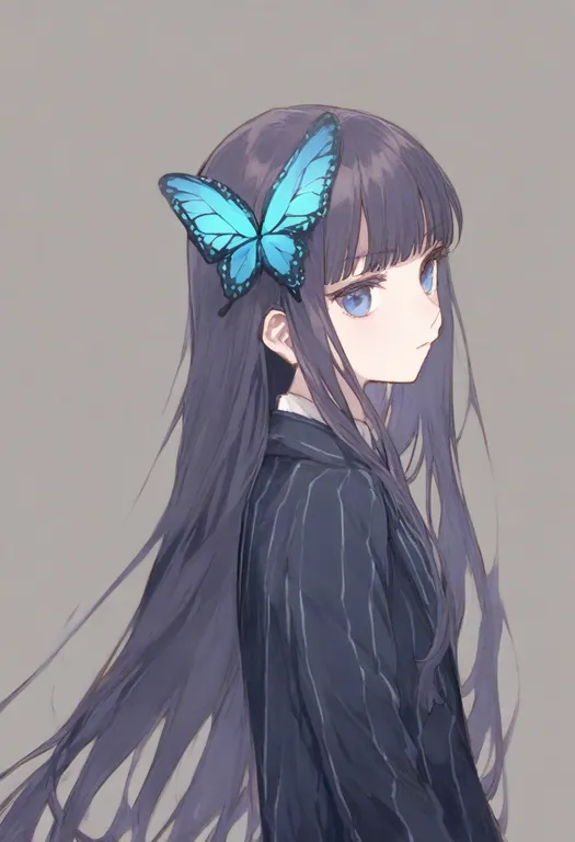 masterpiece, best quality, general, butterfly hair ornament, 1girl, solo, simple background — by k3scat, made with ComfyUI