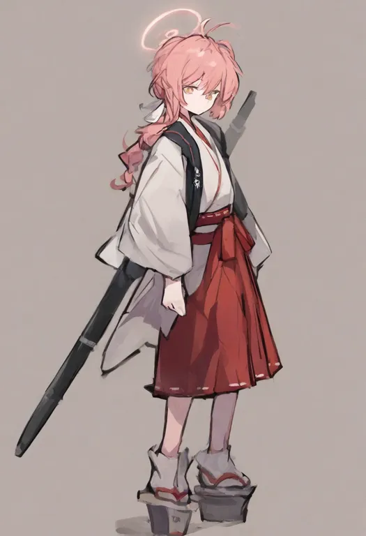 masterpiece, best quality, general, red hakama, 1girl, solo, simple background — by k3scat, made with ComfyUI