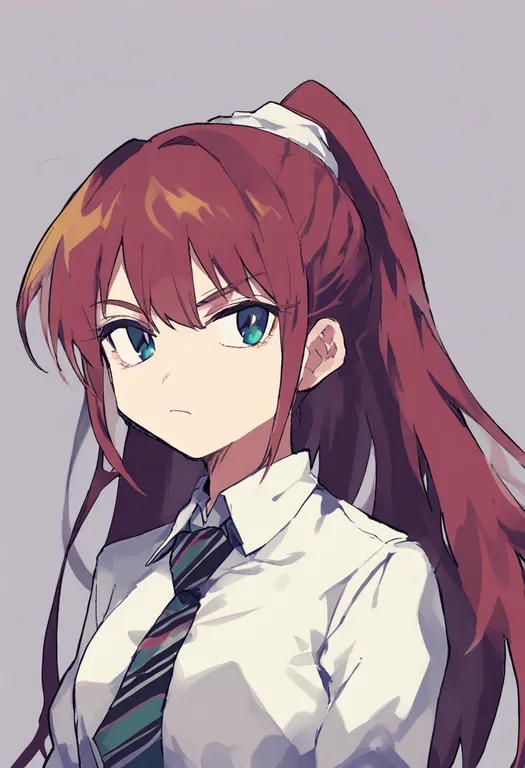 masterpiece, best quality, general, diagonal-striped necktie, 1girl, solo, simple background — by k3scat, made with ComfyUI