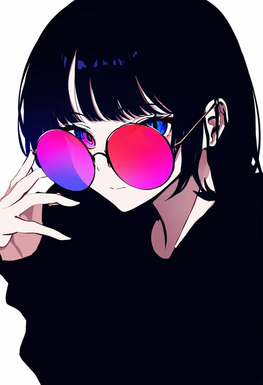 masterpiece, best quality, newest, absurdres, highres, safe, heterochromatic_eyewear, 1girl, solo, simple_background — by k3scat, made with ComfyUI
