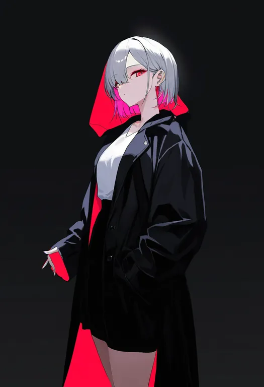 masterpiece, best quality, newest, absurdres, highres, safe, two-sided_jacket, 1girl, solo, simple_background — by k3scat, made with ComfyUI