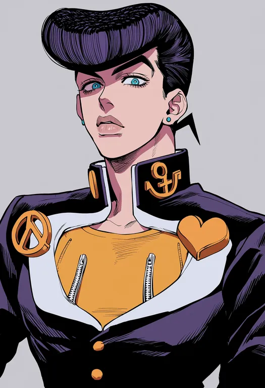 masterpiece, best quality, score_7, safe, higashikata josuke, solo, upper body, simple background — by k3scat, made with ComfyUI