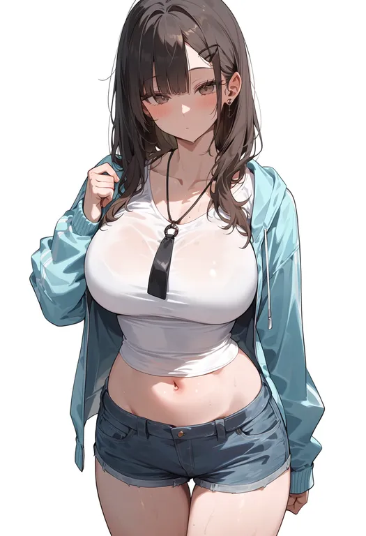 masterpiece, best quality, score_7, safe, summer, 1girl, solo, simple background — by k3scat, made with ComfyUI