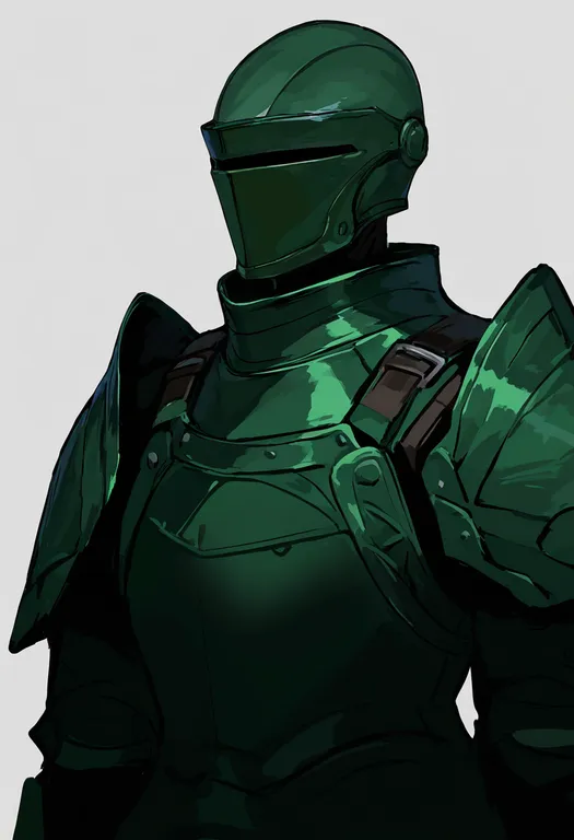 masterpiece, best quality, newest, absurdres, highres, safe, green_armor, 1girl, solo, simple_background — by k3scat, made with ComfyUI