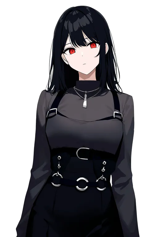 masterpiece, best quality, newest, absurdres, highres, safe, o-ring_belt, 1girl, solo, simple_background — by k3scat, made with ComfyUI