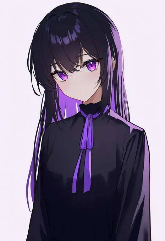 masterpiece, best quality, newest, absurdres, highres, safe, purple_ribbon, 1girl, solo, simple_background — by k3scat, made with ComfyUI