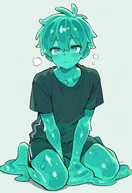 masterpiece, best quality, score_7, safe, slime boy, 1boy, solo, simple background — by k3scat, made with ComfyUI
