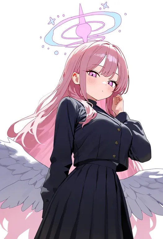 masterpiece, best quality, newest, absurdres, highres, safe, winged_halo, 1girl, solo, simple_background — by k3scat, made with ComfyUI