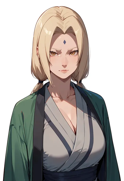 masterpiece, best quality, score_7, safe, tsunade (naruto), naruto, solo, upper body, simple background — by k3scat, made with ComfyUI