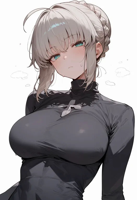 masterpiece, best quality, score_7, safe, gray (fate), solo, upper body, simple background — by k3scat, made with ComfyUI