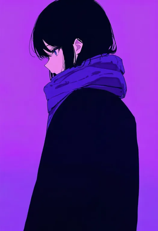 masterpiece, best quality, newest, absurdres, highres, safe, purple_scarf, 1girl, solo, simple_background — by k3scat, made with ComfyUI