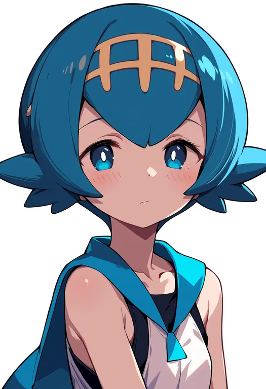masterpiece, best quality, score_7, safe, lana (pokemon), pokemon, solo, upper body, simple background — by k3scat, made with ComfyUI