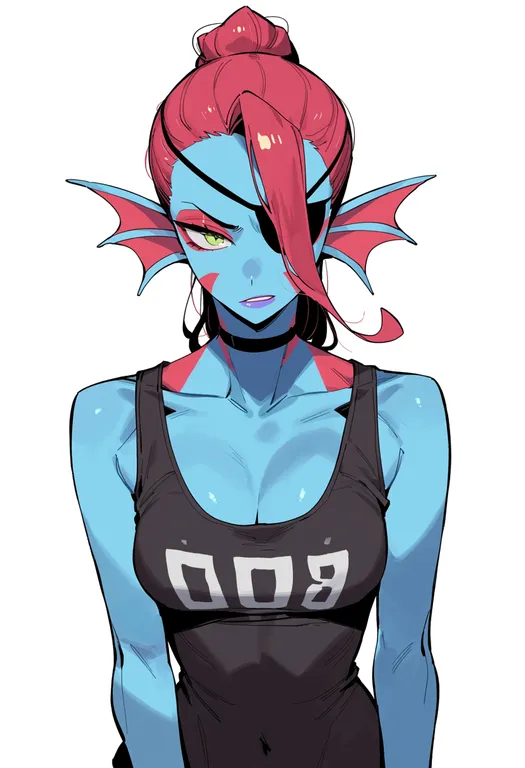 masterpiece, best quality, score_7, safe, undyne, solo, upper body, simple background — by k3scat, made with ComfyUI