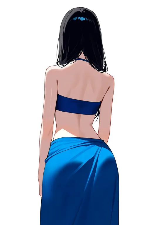 masterpiece, best quality, newest, absurdres, highres, safe, blue_sarong, 1girl, solo, simple_background — by k3scat, made with ComfyUI