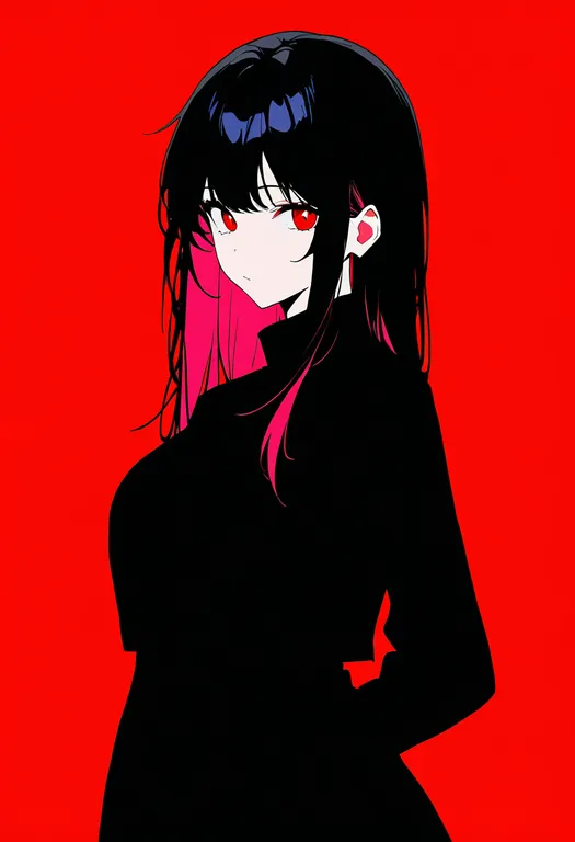 masterpiece, best quality, newest, absurdres, highres, safe, red_streaks, 1girl, solo, simple_background — by k3scat, made with ComfyUI