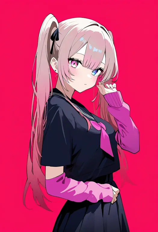 masterpiece, best quality, newest, absurdres, highres, safe, pink_arm_warmers, 1girl, solo, simple_background — by k3scat, made with ComfyUI