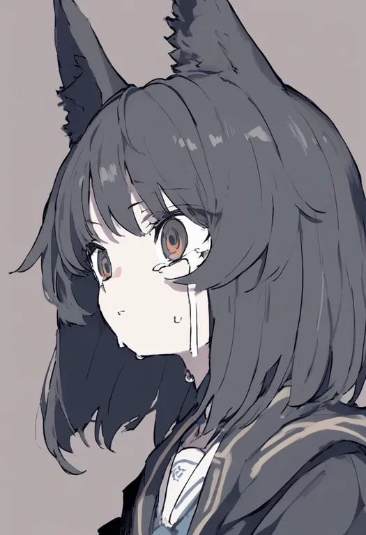 masterpiece, best quality, general, streaming tears, 1girl, solo, simple background — by k3scat, made with ComfyUI