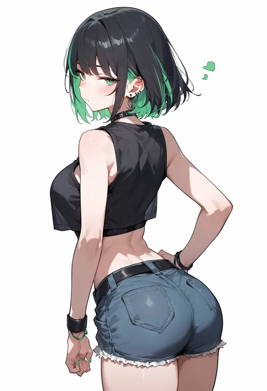 masterpiece, best quality, score_7, safe, green streaks, 1girl, solo, simple background — by k3scat, made with ComfyUI