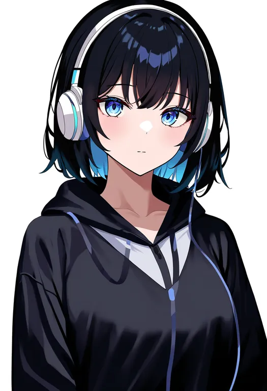 masterpiece, best quality, newest, absurdres, highres, safe, headphones, 1girl, solo, upper_body, simple_background — by k3scat, made with ComfyUI