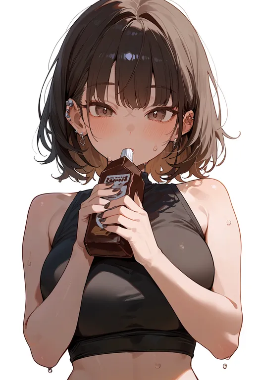 masterpiece, best quality, score_7, safe, chocolate syrup, 1girl, solo, upper body, simple background — by k3scat, made with ComfyUI