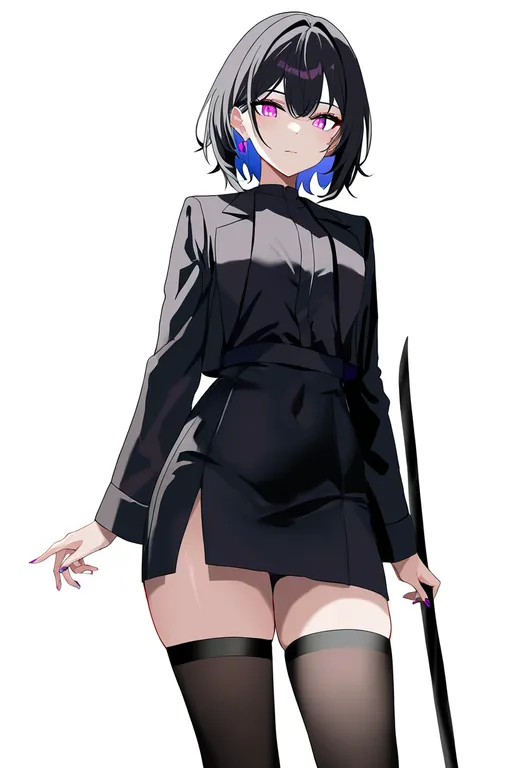 masterpiece, best quality, newest, absurdres, highres, safe, stiletto_(weapon), 1girl, solo, simple_background — by k3scat, made with ComfyUI