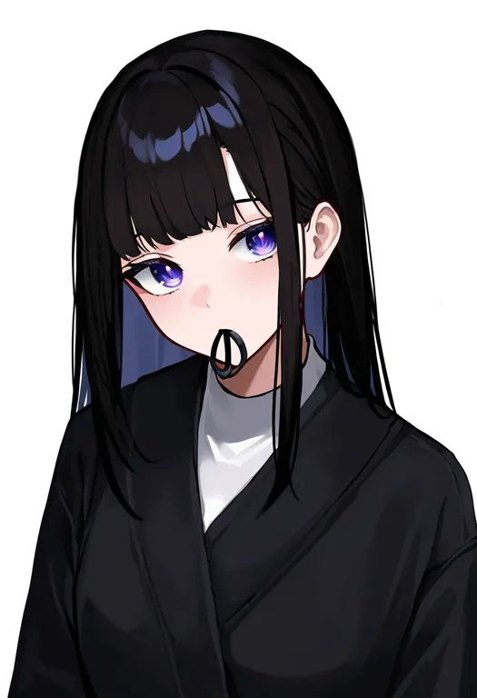 masterpiece, best quality, newest, absurdres, highres, safe, hair_tie_in_mouth, 1girl, solo, simple_background — by k3scat, made with ComfyUI