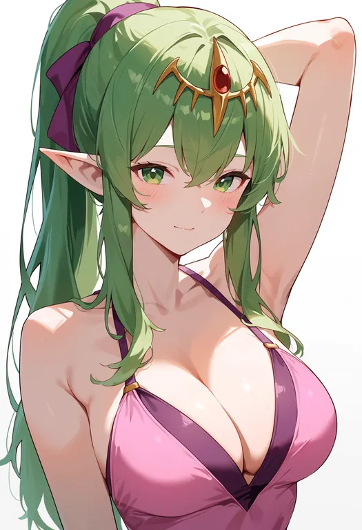 masterpiece, best quality, score_7, safe, tiki (fire emblem), fire emblem, solo, upper body, simple background — by k3scat, made with ComfyUI