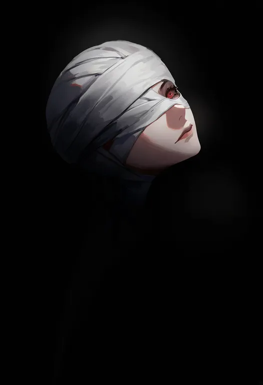masterpiece, best quality, newest, absurdres, highres, safe, bandaged_head, 1girl, solo, simple_background — by k3scat, made with ComfyUI