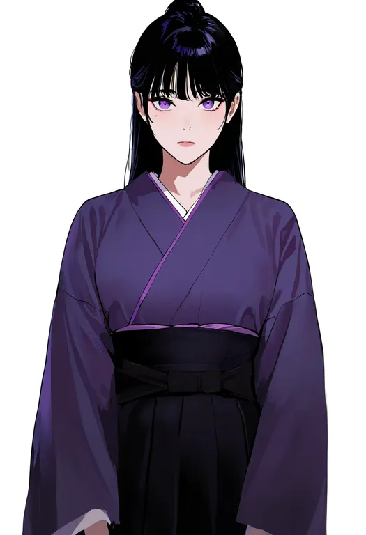 masterpiece, best quality, newest, absurdres, highres, safe, purple_kimono, 1girl, solo, simple_background — by k3scat, made with ComfyUI