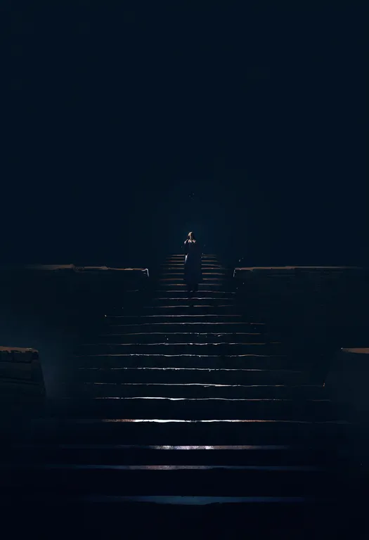 masterpiece, best quality, newest, absurdres, highres, safe, stone_stairs, 1girl, solo, simple_background — by k3scat, made with ComfyUI