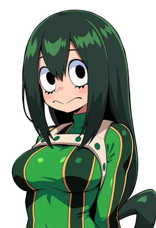 masterpiece, best quality, score_7, safe, asui tsuyu, solo, upper body, simple background — by k3scat, made with ComfyUI
