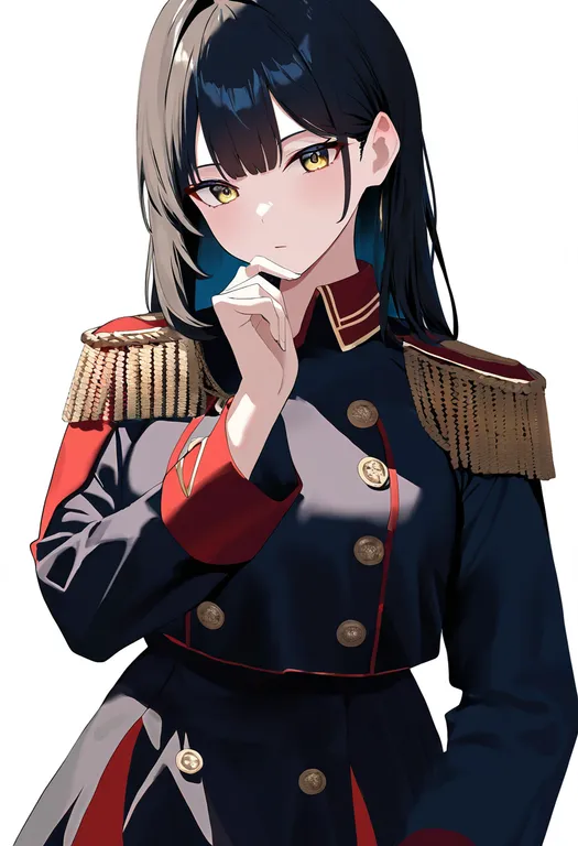 masterpiece, best quality, newest, absurdres, highres, safe, single_epaulette, 1girl, solo, simple_background — by k3scat, made with ComfyUI