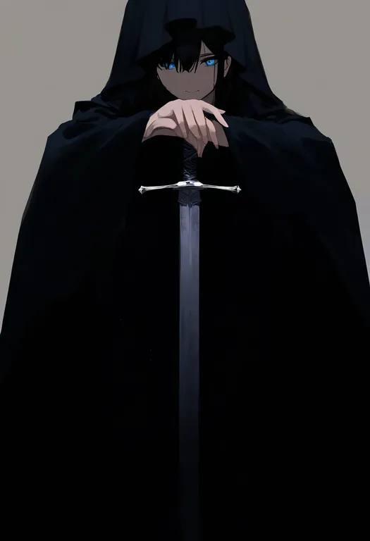 masterpiece, best quality, newest, absurdres, highres, safe, hand_on_hilt, 1girl, solo, simple_background — by k3scat, made with ComfyUI
