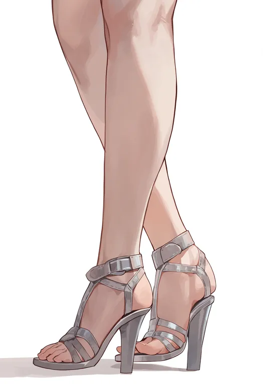 masterpiece, best quality, score_7, safe, high heel sandals, 1girl, solo, simple background — by k3scat, made with ComfyUI
