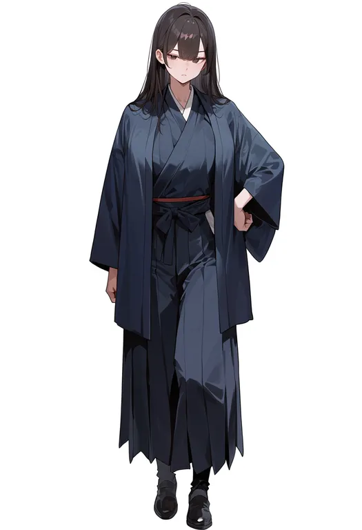 masterpiece, best quality, score_7, safe, haori, 1girl, solo, full body, simple background — by k3scat, made with ComfyUI